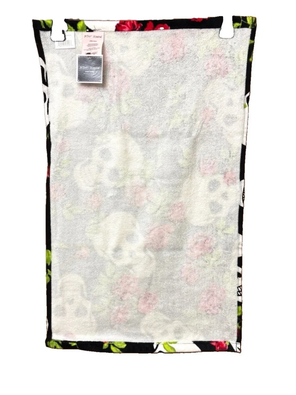 BETSEY JOHNSON HAND TOWEL SKULLS & ROSES GOTHIC HALLOWEEN PLUSH VELOUR COTTON